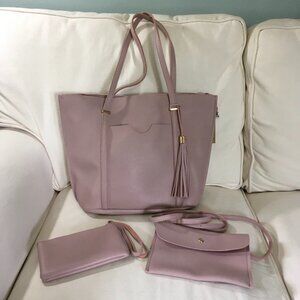 Rose Faux Leather Tote Crossbody Wristlet Set